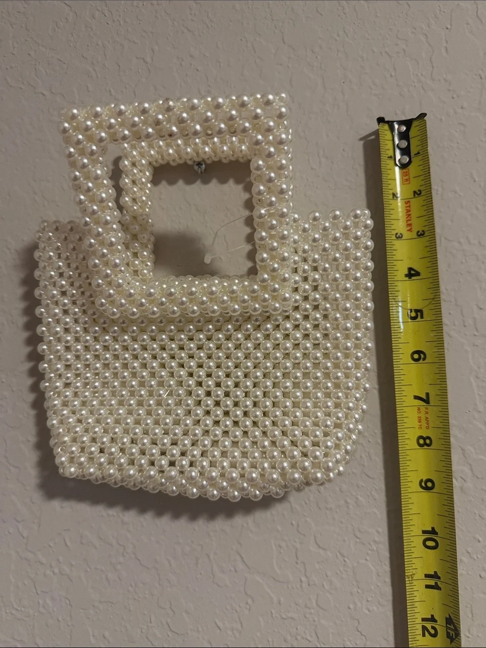 Pearl Beaded Square Handle Tote - Cream - Picture 4 of 6